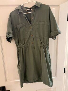 LOFT Olive Green Utility Shirt Dress